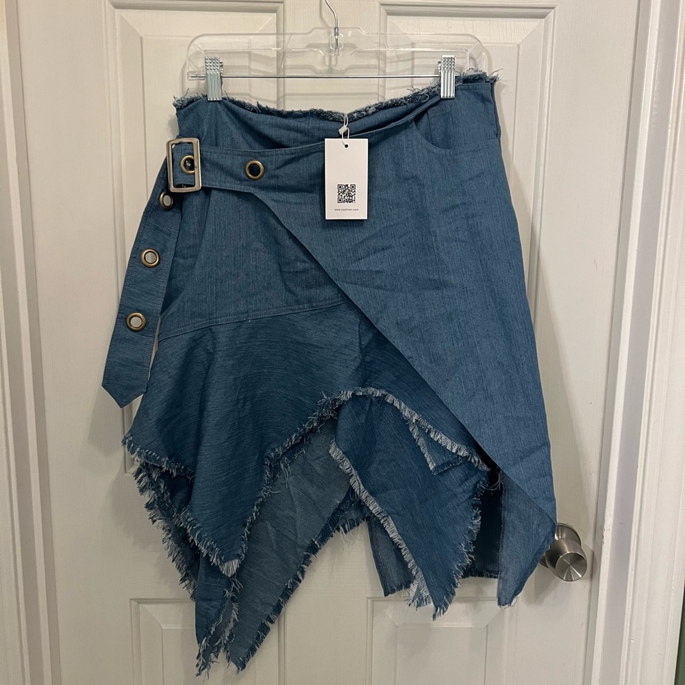 Blue Asymmetrical Denim Skirt Size M -Donating